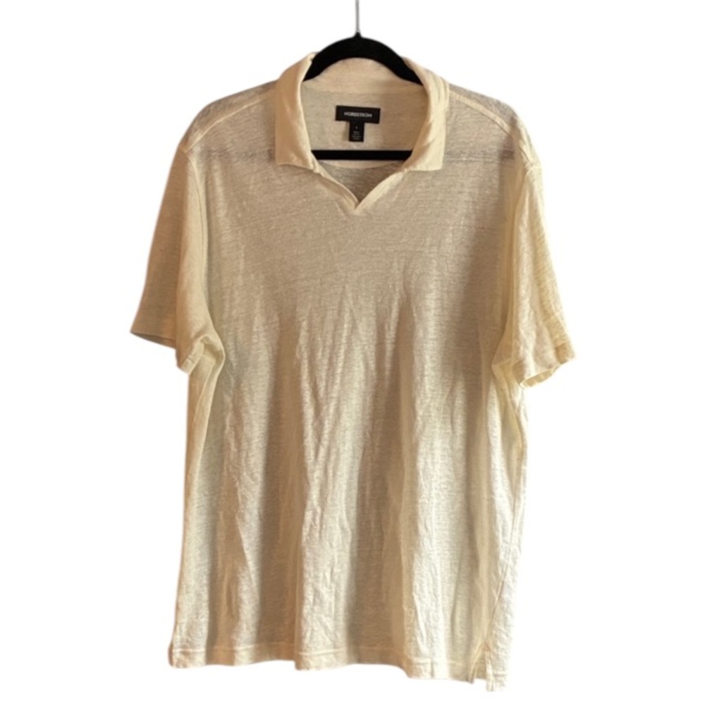 Nordstrom cream linen men’s polo sweater shirt size large